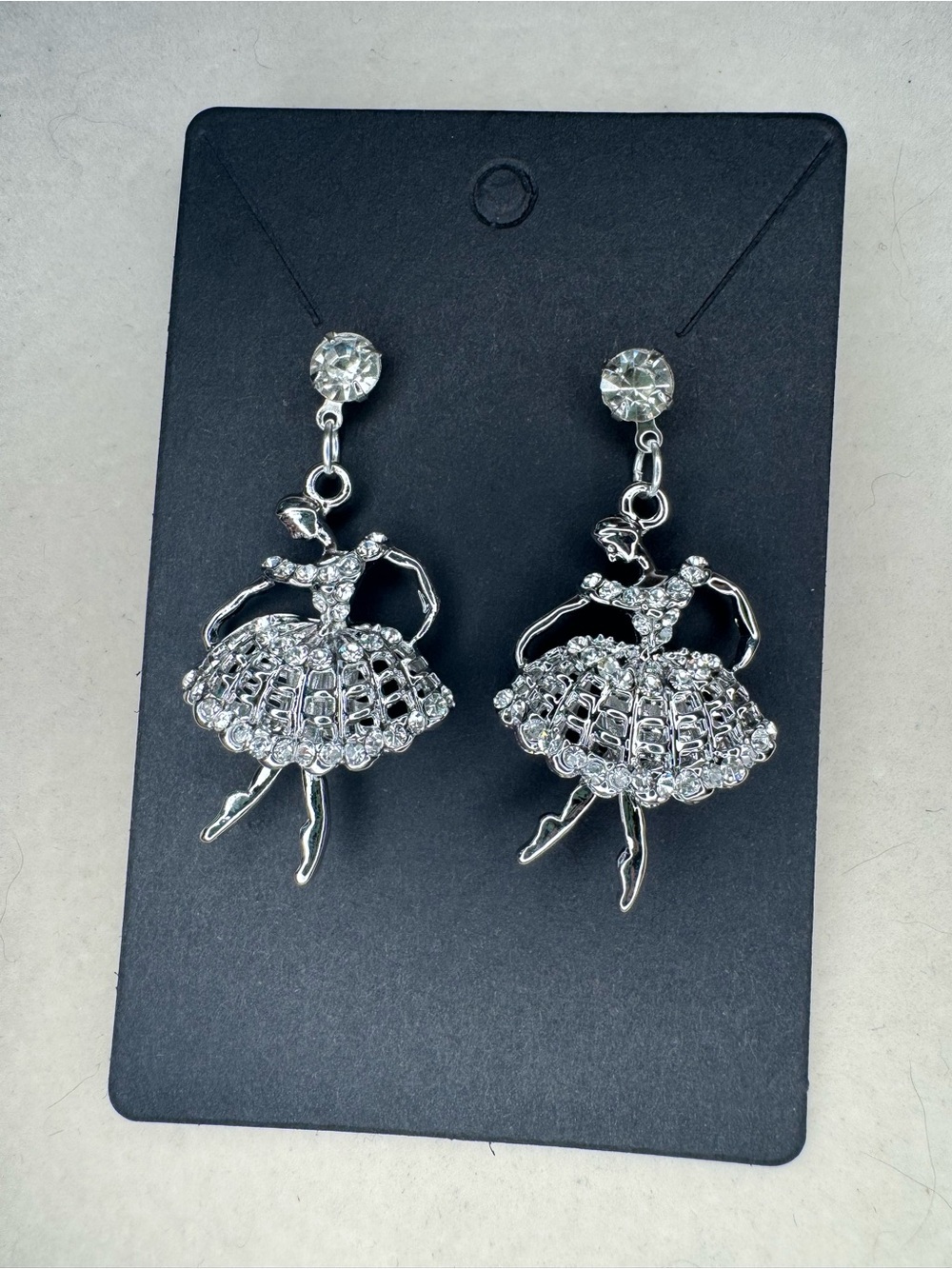 New Crystal Ballerina Drop Earrings - Silver Tone